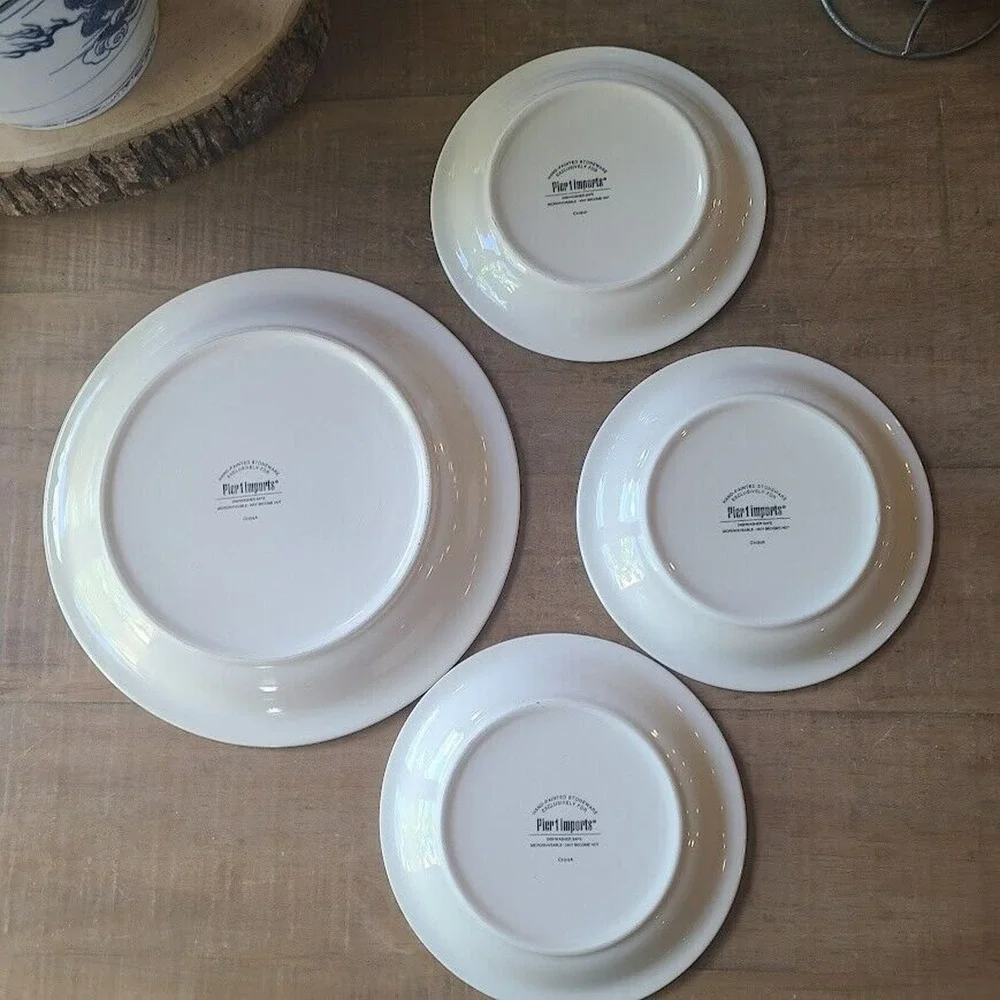 Pier 1 122 Hand Painted Stoneware Salad Dinner Plates Floral Set Of 4